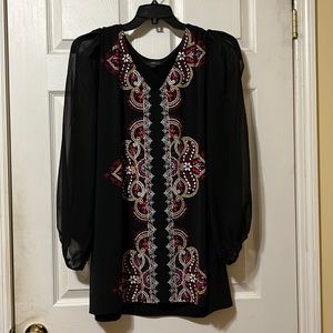 JM Collection Chiffon-Sleeve Printed-Front Top